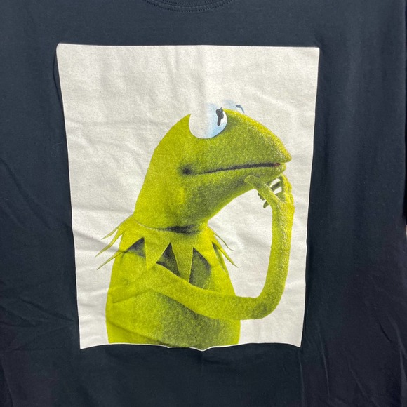 Disney Muppets Adult Large T-Shirt Black Graphic Kermit the Frog Thinking Meme - Picture 2 of 4